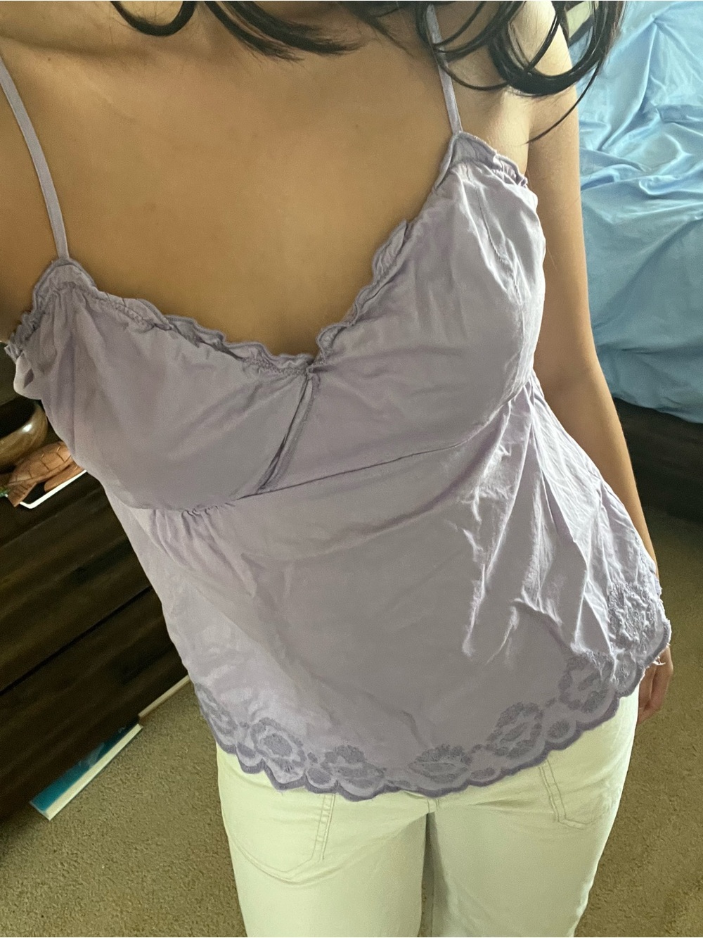 Lavender Embroidered Floral Patterned Babydoll Camisole Top - Picture 1 of 6